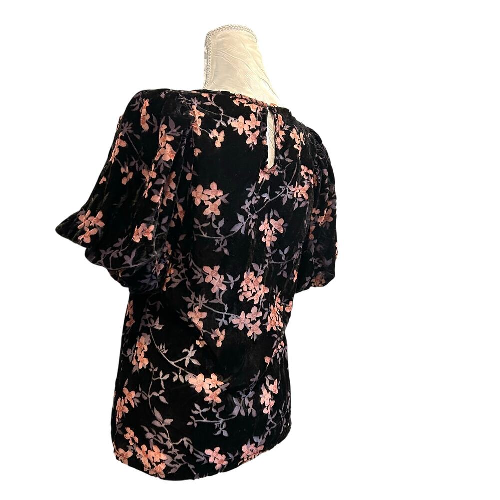 Black Floral Burnout Velvet Top Sheer Panel Flutter Sleeve Dark Romantic S - Picture 14 of 16